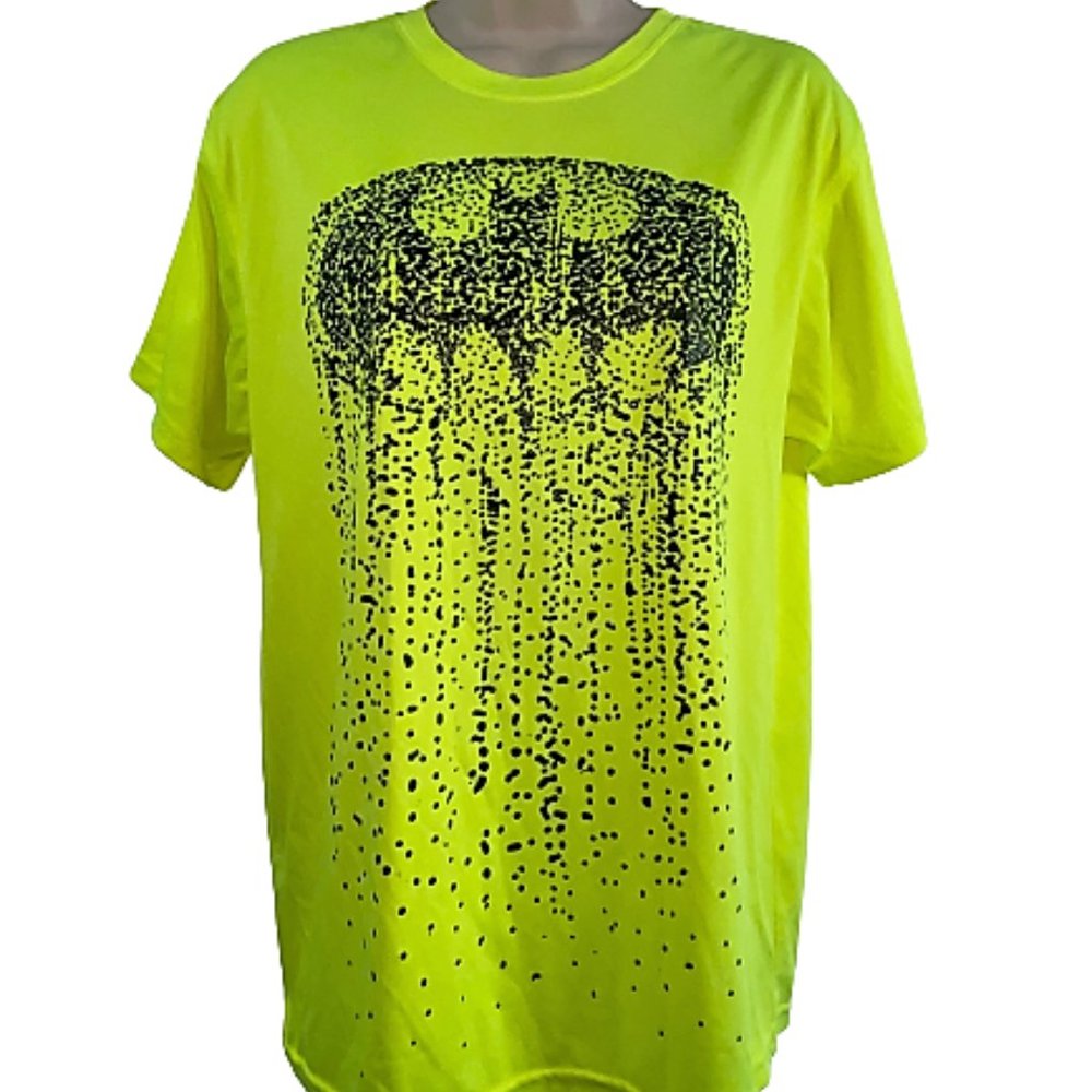 BATMAN DC Comics S Neon Yellow LOGO Paint Shirt!